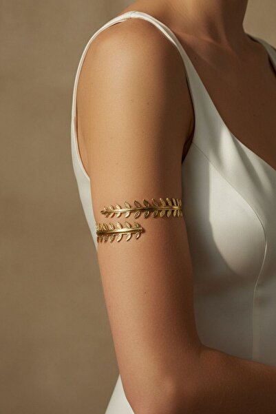 BHR AKSESUAR Yellow Steel Small Leaf Pazu Bracelet Adjustable Arm Accessory