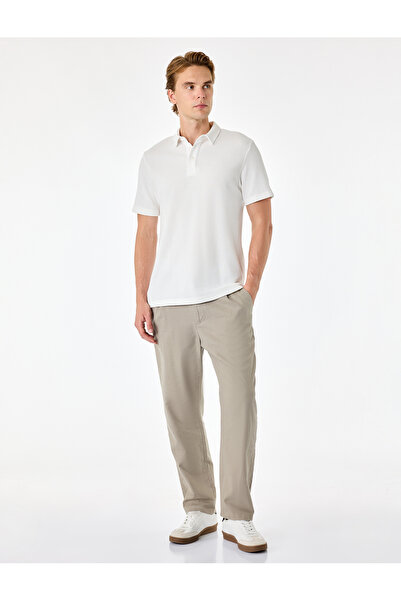 Koton Slim Fit Pocketed Pleated Linen Blend Buttoned Elastic Waist Lace-Up Tr...
