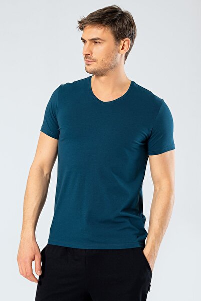 Cacharel Men's V-Neck Lycra T-Shirt 1332/Petrol