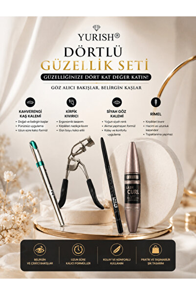 YURISH Professional 4-Piece Beauty Set Eyelash Curler & Mascara & Eyebrow Pen...