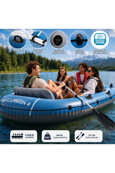 Cici Oyuncak Excursion 4 Şişme Bot 4 Kişilik 315x165x43 cm 500 kg Taşıma Kapa...