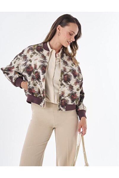 Kayra College Collar Patterned Jacket Cream