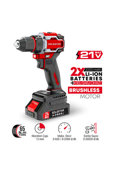 SOLESTAR AKÜ DARBELİ MATKAP 13MM 21 V