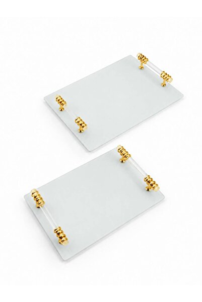 Nura Collection Tavă pătrată cu mâner din sticlă aurie, set de 2