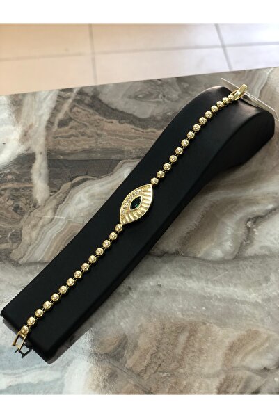 VLDORO D'Oro Steel Green Stone Eye Motif Row Ball Women's Bracelet