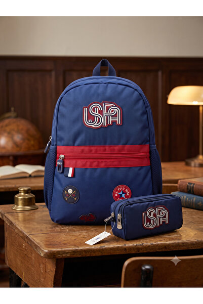 U.S. Polo Assn. İlkokul Okul Çantası Günlük Sırt Çantası Kalemlik 2'li Set PL...