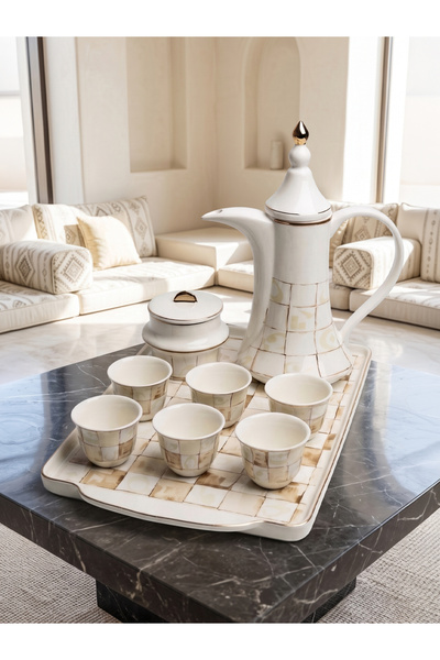 KOZE Ceramic 9 Pieces Serving & Hospitality Set Coffee Pot and Tray Set with ...