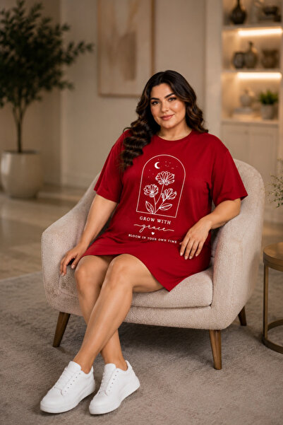 Rubonia Women's Plus Size Floral Print Motto Text Cotton Single Jersey T-Shir...
