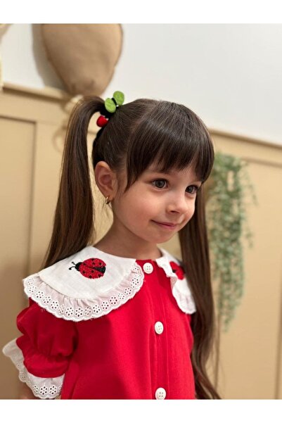 UĞUR BÖCEĞİ YAKA KOL DETAY ELBİSE