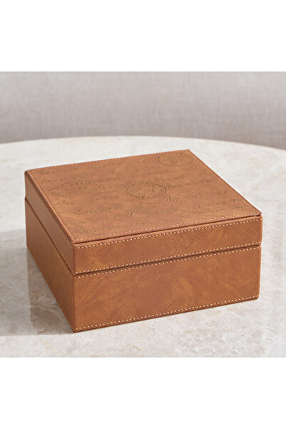 Generic Raha Cognac Faux Leather Decorative Box - 18 cm