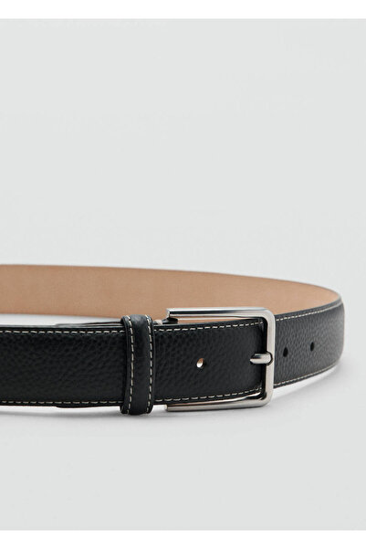 MANGO Man Leather belt with contrast stitching