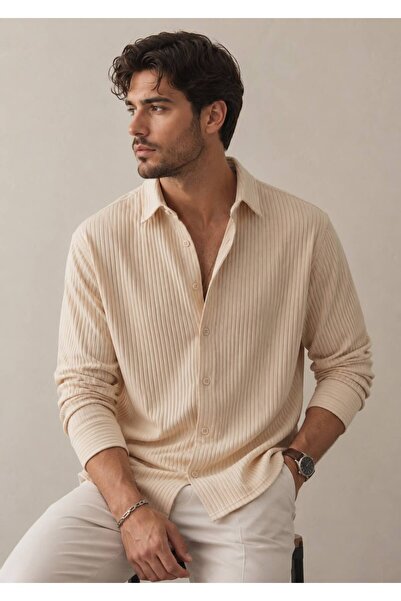 HerTarzınTrendi Ottoman Fabric Men's Long Sleeve Seasonal Shirt - Oversized C...