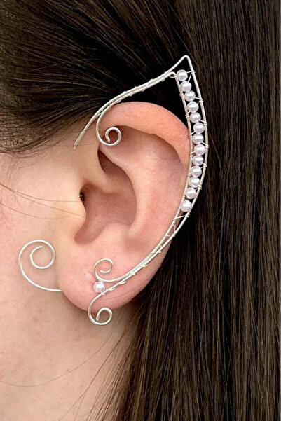 VeeShop Ear cuff wrap earring, hand made, elf ear made of metal wire, with pe...
