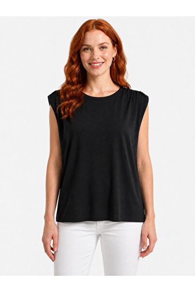 Neden Tekstil Women's Black Sleeveless Relaxed T-Shirt