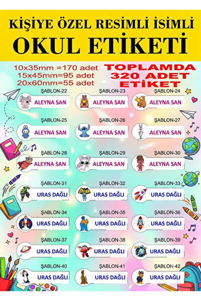 MOD UV BASKI KİŞİYE ÖZEL KESİMLİ KUŞE ETİKET , OKUL ETİKETİ , ÖĞRENCİ ETİKETİ