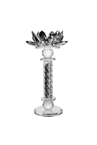 OEM Decorative glass candle holder with glass chips, 19 cm, Sheer