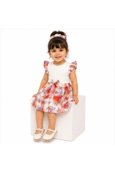 Generic Girls Floral Ruffle Bowknot Dress with Headwear