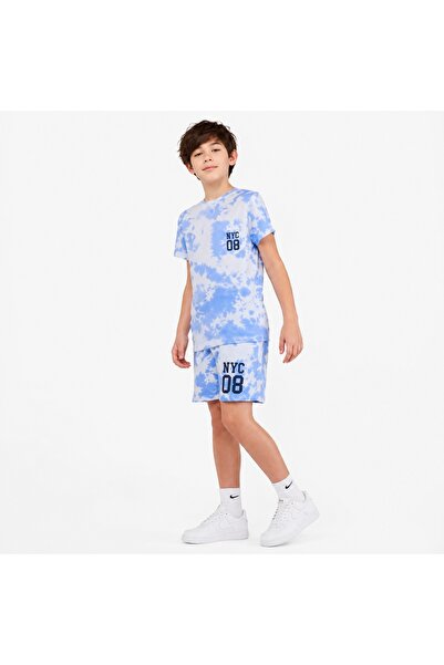 PALM PEANUTS Boys Blue Tie Dye NYC 08 Summer T-Shirt & Shorts Co-Ord Set