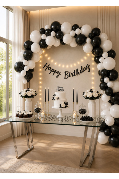 Parti Zamanı 30 Parça Siyah Beyaz Doğum Günü Balon Zinciri Seti – Happy Birth...