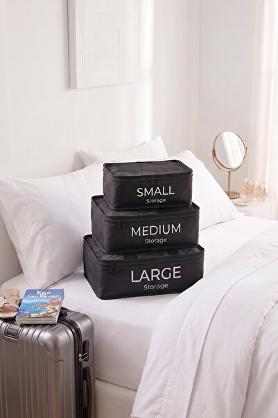 REKHOME 3'lü Siyah Valiz Düzenleyici Bavul İçi Organizer Set Küçük Seyahat Hurcu