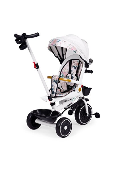 Ecotoys Tricicletă, mâner pentru părinte, scaun reversibil, copertină, alb KI...