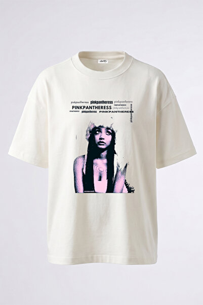 Anetos Pinkpantheress_4 Design Printed Oversize White T-Shirt
