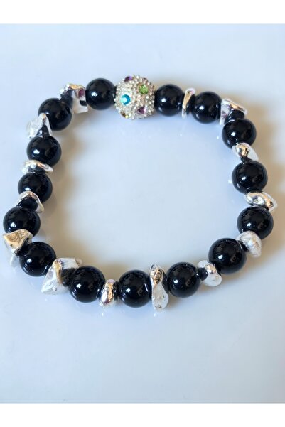 THİNBLACK Black Agate Zircon Ball Beaded Bracelet