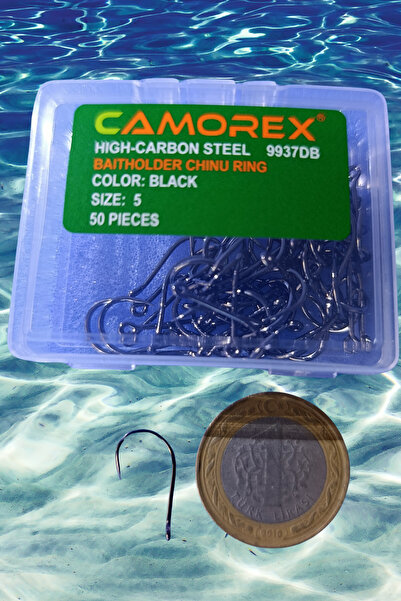 CANOREX 9937DB Yüksek Karbonlu Siyah Halkalı Chinu Yem Tutucu Olta İğnesi No: 5 (50 Adet)