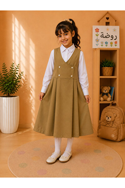 school clothing Girls Kindergarten School Uniform TR Pinafore with White Shir...