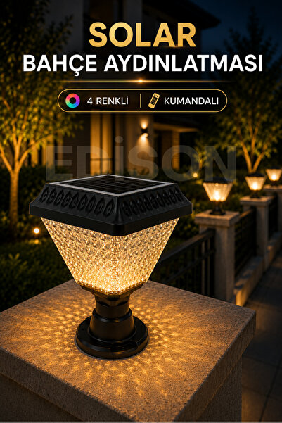 Edison Solar Set Üstü Bahçe Armatürü 30W Kumandalı 4 Renk RGB IP65 Su Geçirme...