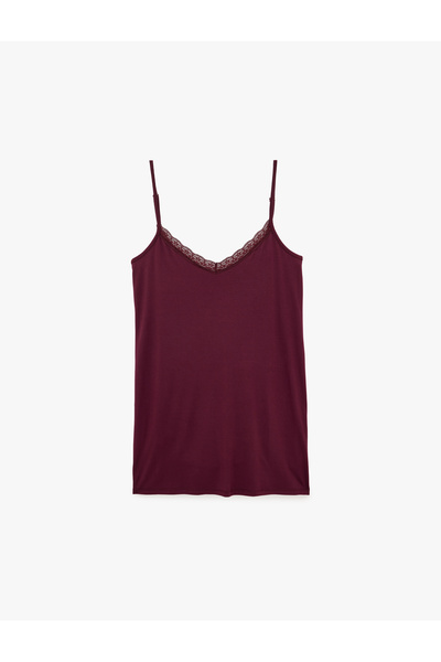 Koton Lace Detailed V-Neck Viscose Strap Pajama Top