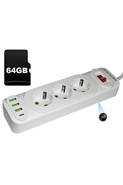 OnShop Cameră ascunsă, WiFi, Full HD, 3 prize + USB + Type C, 64GB, alb