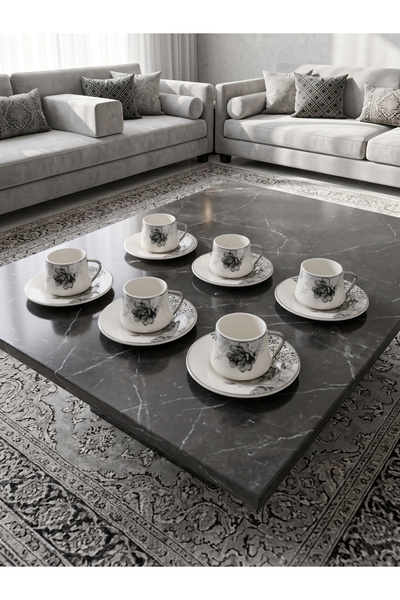 KOZE Arabic Calligraphy Ceramic Tea and Cappuccino Cup Set 12 Pieces - 6 Cups...