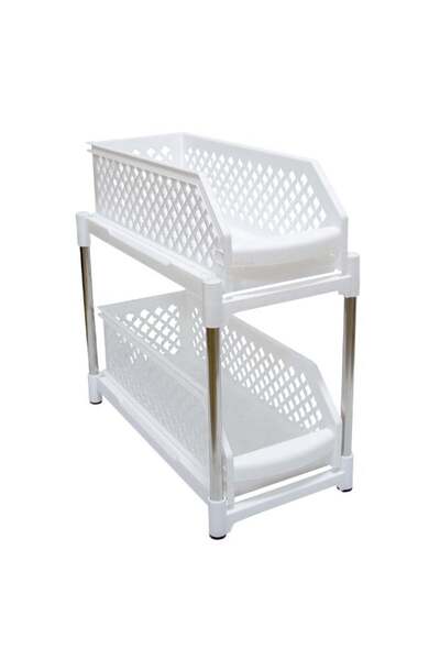 Duravel 2 Tier Sliding Shelves Portable Storage Organiser, White Plastic with...
