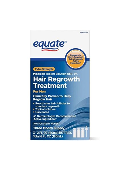 equate 3x Soluție Minoxidil 5%, 60ml, Tratament pentru căderea părului, Pipet...