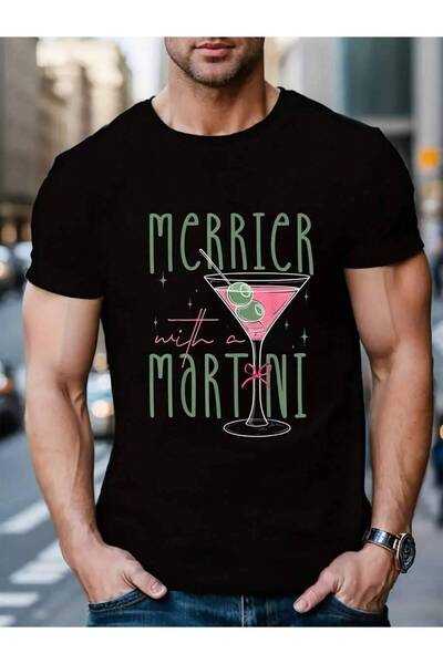 799 تي شيرت Merrier With A Martini Cocktail Glasses Xmas S للنساء والرجال بال...