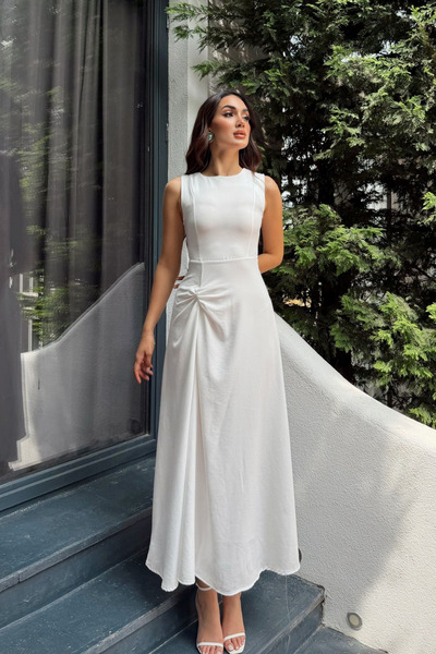 Sindimoda Güneş Kolsuz Düğüm Detay Midi Elbise 2245