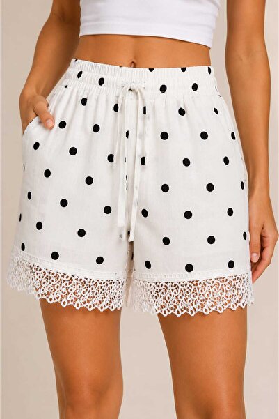 Benedetto New Season Modern 100% Cotton Polka Dot Lace Detailed Women's Shorts