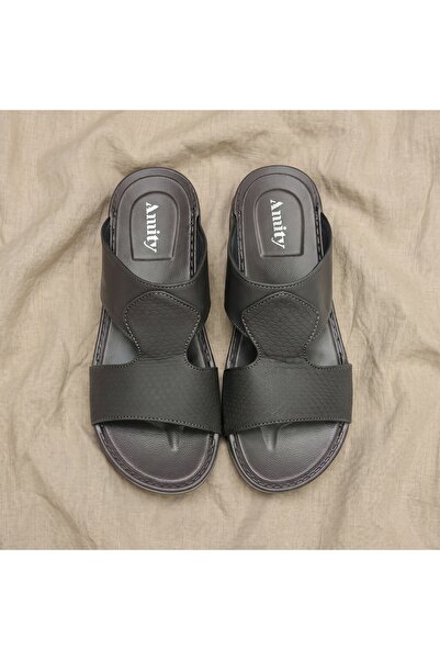 Lucky Steps Men's Textured PU Leather Slide Sandals Non-Slip Thick Sole Open ...