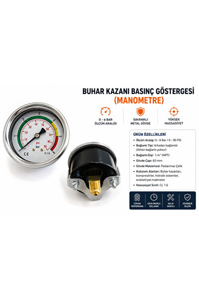 YAKAMOZ BUHARLI UTU MAKİNALARI Yakamoz 0-6 Bar Arkadan Bağlantılı Manometre 6...