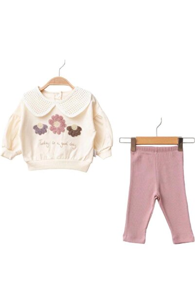 Efemkids 2-Piece Knitwear Collared Floral Baby Set, Snap Fasteners, Newborn B...