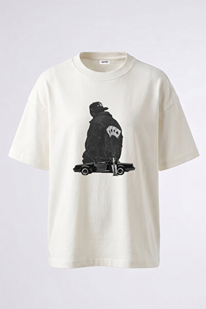 Anetos Eazy E Design Τυπωμένο Oversize Λευκό T-Shirt