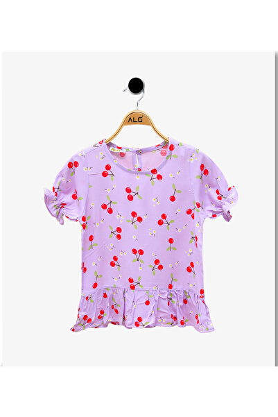 Dijitex Girls' Summer Blouse - Cherry Patterned Thin Breathable Fabric