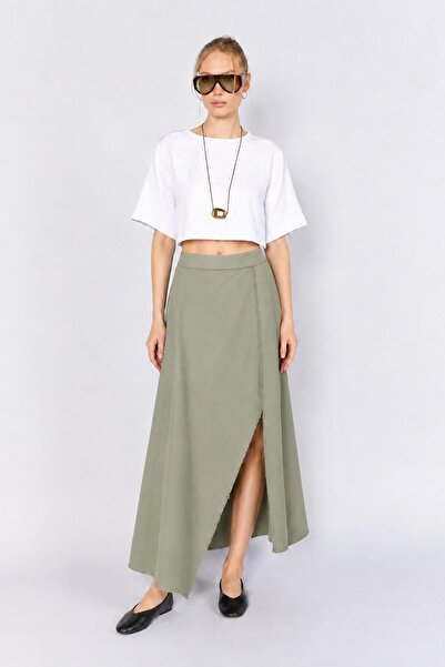 TENA Women's Çağla Verev Cut-End Tassel Look Long Skirt