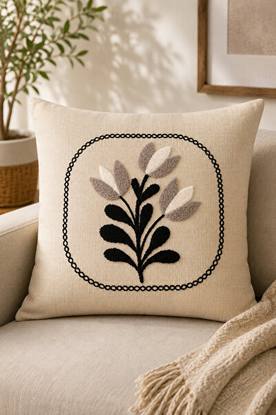SEVMİŞ HOME Decorative Punch Throw Pillow Cover Linen Fabric with Hidden Zipp...