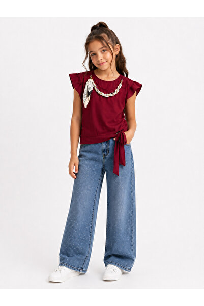 Trendline Girls' Stone Denim Jeans Thin Summer Anti-Sweat Shirt Two-Piece Set