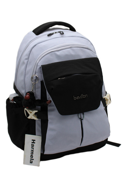 Harmela School Bag Waterproof Fabric Unisex School Backpack 2601 Grey-Black
