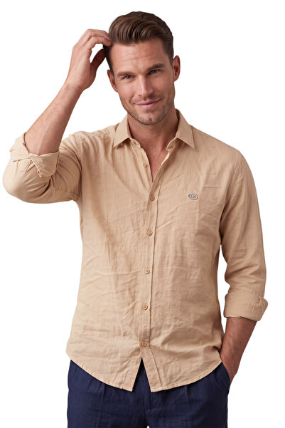 DeepSEA Beige 100% Cotton Relaxed Fit Men's Shirt – Summer Breathable Modern ...