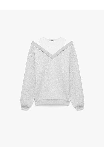 Koton Comfortable Fit Athlete Detailed Long Sleeve Crew Neck Ribbed Sweatshirt