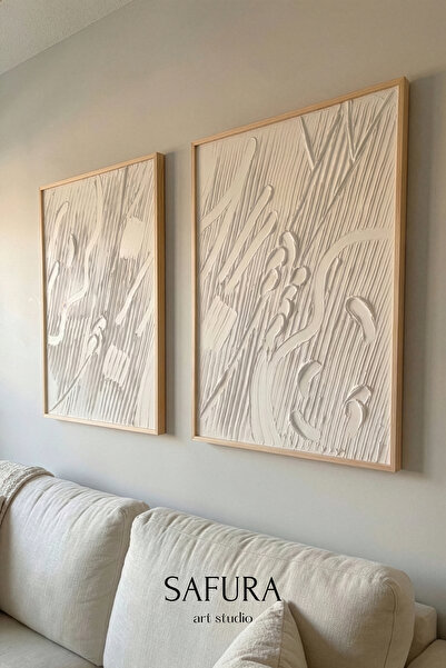Safura Art Studio Dokulu Tablo – El Yapımı 3 Boyutlu Alçı Minimalist Doku, So...